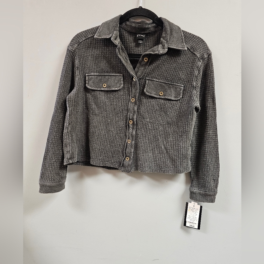 Girls Waffle Button-Up Shacket
